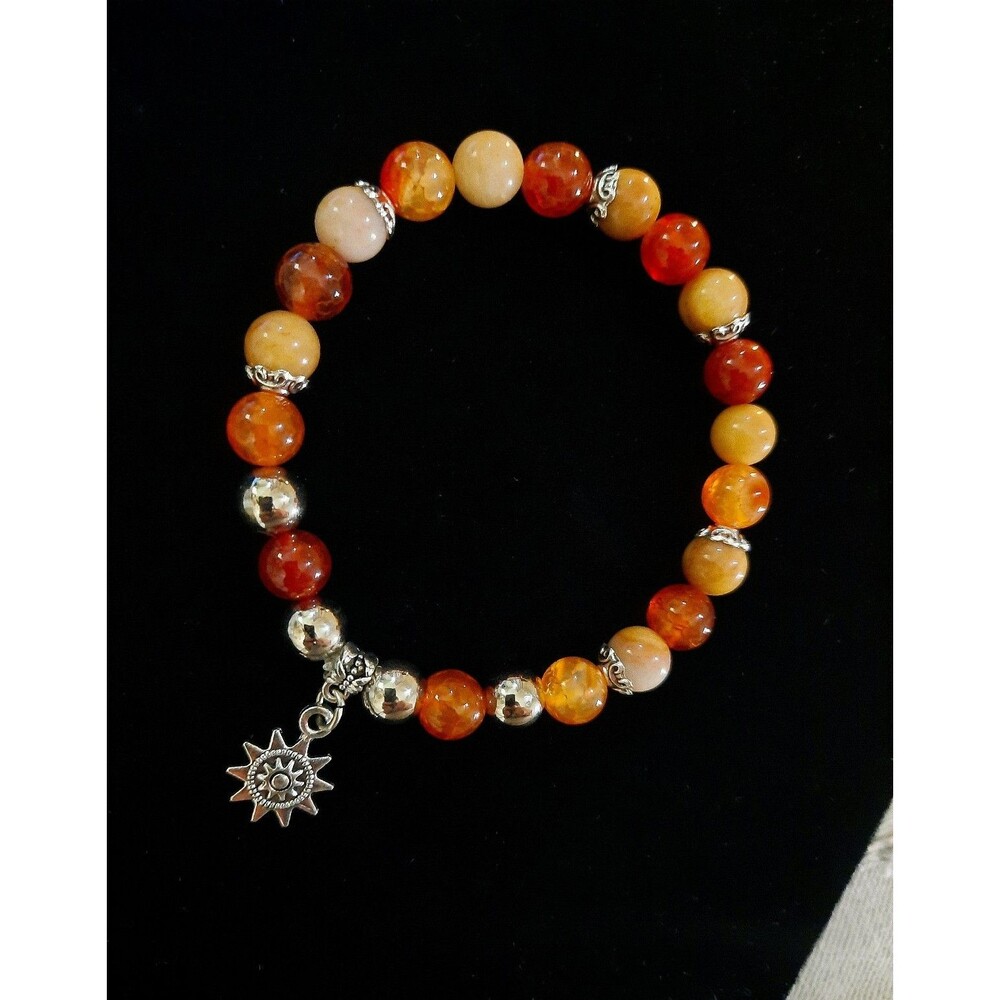 Dragon Vein Agate with Yellow Aventurine Sun Charm Stone Stretch Bracelet